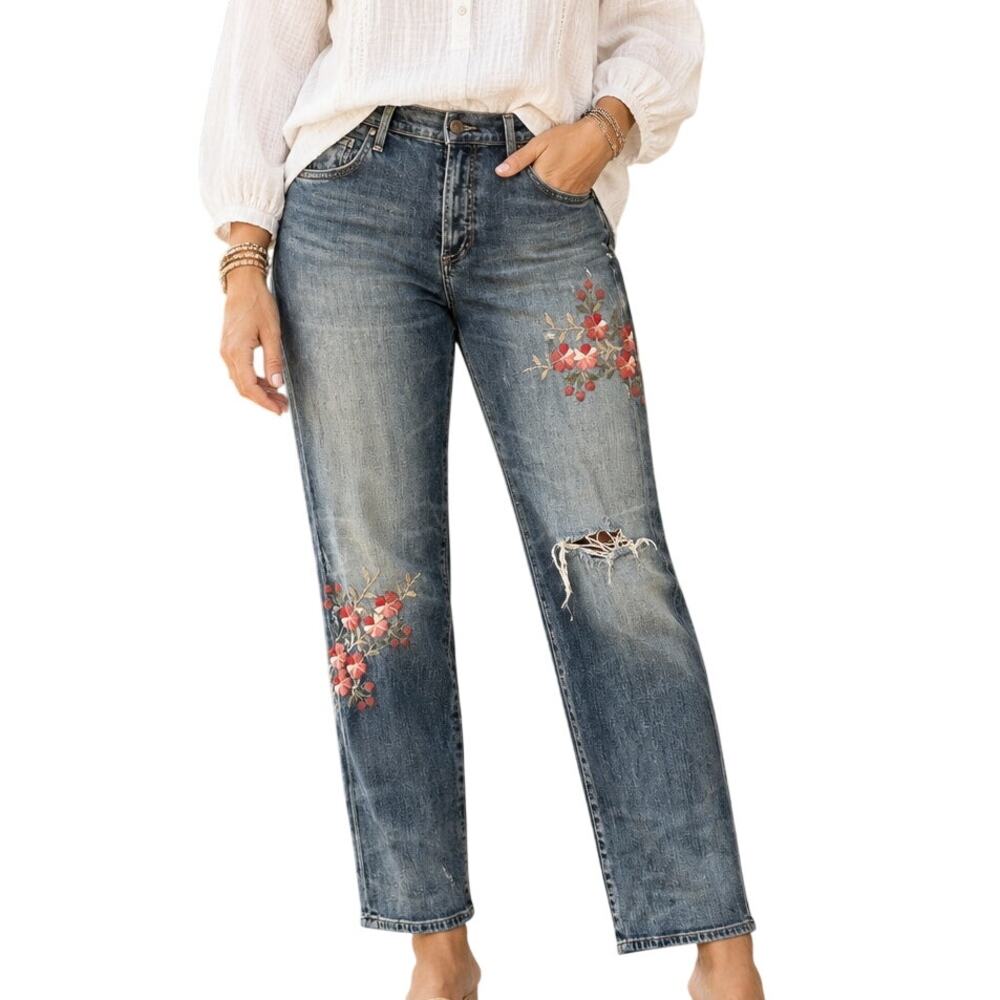 Citizens of Humanity Embroidered Boyfriend Jeans Sz 31 Emerson Slim Floral Crop